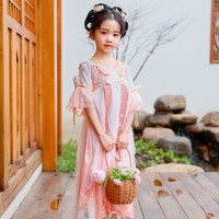 花田彩 汉服女童裙子夏季新款儿童古风超仙新中式国风唐装连衣裙演出服