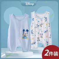 Disney 迪士尼 2件装 迪士尼婴儿夏装无袖侧开镂空琵琶衣夏季薄款宝宝连体衣超萌