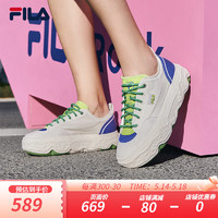 FILA 斐乐 女鞋ROCK摩登帆布鞋2024夏季时尚休闲鞋运动鞋 白棉花糖/炫目蓝-MD 38.5