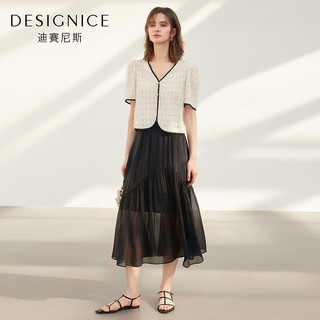迪赛尼斯（DESIGNICE）2024年夏季通勤风法式气质小衫纯色五分袖蕾丝衫女 米白 M