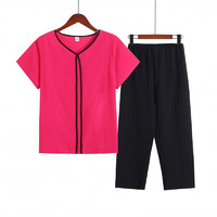 夏季宽松女士家居服套装黑裤九分裤纯色可外穿 浅咖色 XL(建议105斤内)