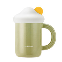 LOCK&LOCK 陶瓷杯带盖马克杯女可爱咖啡杯早餐办公室水杯 绿色带吸管