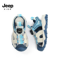 Jeep 吉普 儿童凉鞋男童轻便透气沙滩鞋2024女童夏季防滑中大童休闲鞋 白/蓝 28码  鞋内约长17.7cm