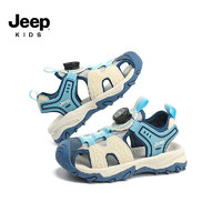 Jeep 吉普 儿童凉鞋轻便透气运动鞋2024夏季防滑包头休闲鞋 白/蓝