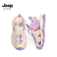 Jeep吉普儿童凉鞋男童轻便透气沙滩鞋2024女童夏季防滑中大童休闲鞋 粉/紫 35码  鞋内约长22.3cm