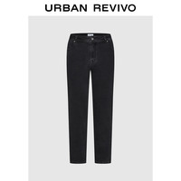 URBAN REVIVO 男士休闲百搭纯色直筒牛仔长裤 UML840065 正黑 32