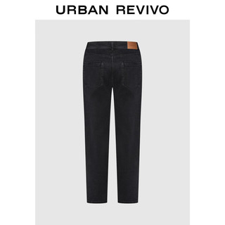 URBAN REVIVO 男士休闲百搭纯色直筒牛仔长裤 UML840065 正黑 32