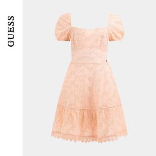 GUESS24年夏季女士泡泡袖镂空纯色甜美连衣裙-W4GK50WG590 F6BO-粉色 M