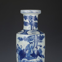 清康熙瓷器青花下棋图棒槌瓶古董古玩收藏地窖藏品陶瓷花瓶