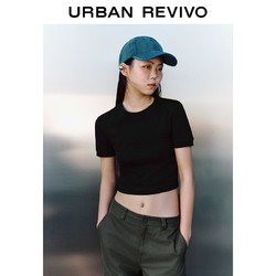 URBAN REVIVO UR2024春季新款女装经典纯色百搭修身短款圆领短袖T恤UWB440003 正黑 M