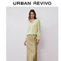 URBAN REVIVO 女士时尚复古休闲简约百搭开衩半身裙 UWH540033 卡其 S