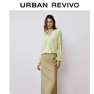 URBAN REVIVO 女士时尚复古休闲简约百搭开衩半身裙 UWH540033 卡其 XXS