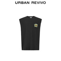 URBAN REVIVO 男士休闲趣味卡通毛巾绣无袖背心 UML440102 正黑 S
