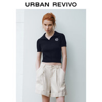 URBAN REVIVO 女士撞色刺绣绞花肌理针织衫 UWU940153 藏青 S