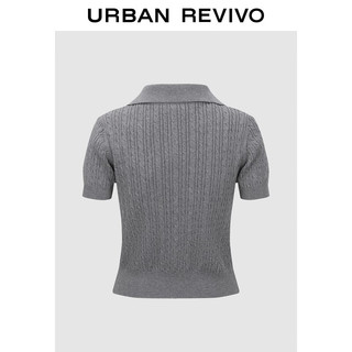 URBAN REVIVO 女士撞色刺绣绞花肌理针织衫 UWU940153 花灰 M