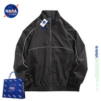 NASA LIKE 官方潮牌外套男春秋季反光立体条纹夹克美式复古立领简约冲锋衣 黑色 2XL