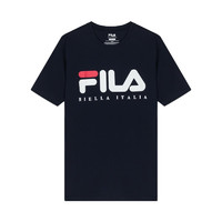 FILA 斐乐 男士新款圆领休闲LOGO运动短袖T恤圆领套头上衣 黑色LM913784-412-S