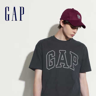 Gap 盖璞 男士撞色logo圆领短袖T恤 544465 黑灰色 L