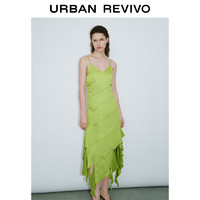 UR2024夏季女装薄荷曼波叠层荷叶边吊带连衣裙UWG740103 草绿 XS
