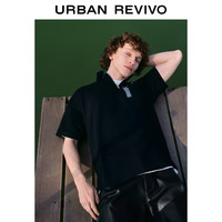 URBAN REVIVO 男士休闲撞色宽松半拉链短袖T恤 UML440068 正黑 L