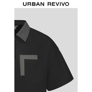 URBAN REVIVO 男士休闲撞色宽松半拉链短袖T恤 UML440068 正黑 M