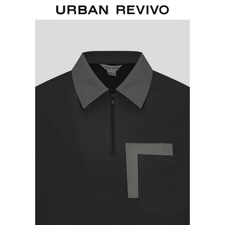 URBAN REVIVO 男士休闲撞色宽松半拉链短袖T恤 UML440068 正黑 L