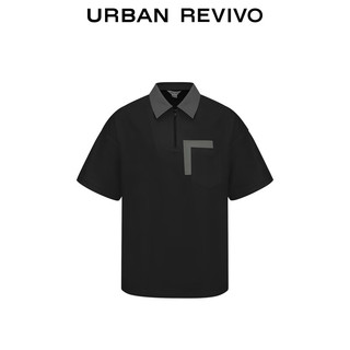 URBAN REVIVO 男士休闲撞色宽松半拉链短袖T恤 UML440068 正黑 L