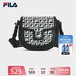 FILA 斐乐520女包挎包2024时尚休闲老花手提包随身 正黑色-BK XS