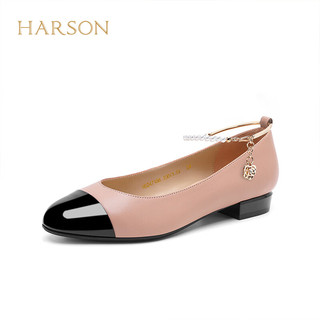 哈森玛丽珍女鞋2024春季珍珠拼色温柔甜美女单鞋HS247166 淡粉色/黑色 34
