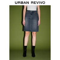 URBAN REVIVO UR2024夏季新款女装时髦复古简约磨白水洗牛仔半裙UWJ840042