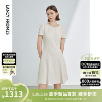 朗姿 法式复古高级感小香风气质裙子2024年夏季新款收腰显瘦连衣裙 米白色 M