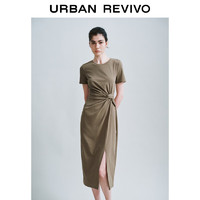 URBAN REVIVO 女士时尚设计感扭结开衩修身连衣裙 UWH740032