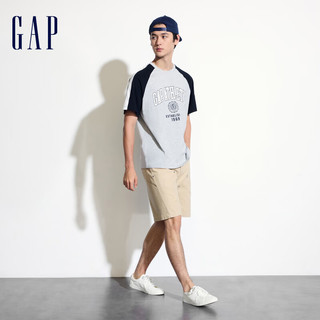 Gap 盖璞 男女款纯棉logo撞色插肩短袖T恤 465581 灰色 S