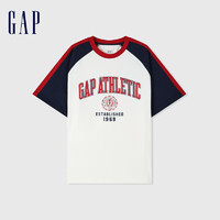 Gap 盖璞 男女款纯棉logo撞色插肩短袖T恤 465581 白色 XXL