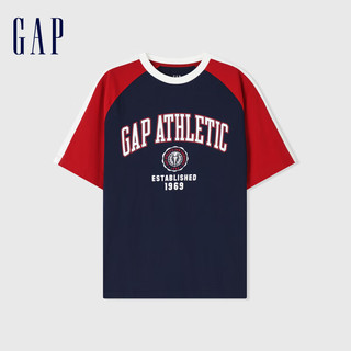 Gap 盖璞 男女款纯棉logo撞色插肩短袖T恤 465581