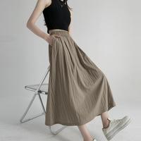口袋冰丝半截裙女夏季复古日系百搭高腰a字裙子山本风半身裙