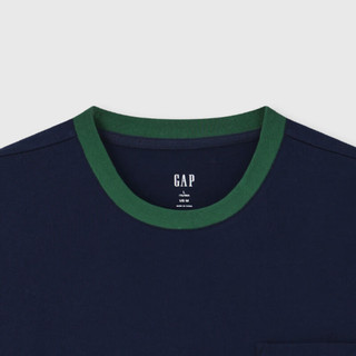 Gap 盖璞 男女款撞色拼接logo口袋短袖T恤 465586 海军蓝 M