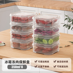 稻草熊 冰箱收纳盒厨房食品级保鲜盒冷冻鸡蛋肉类水果蔬菜储物盒整理神器 透明8个装