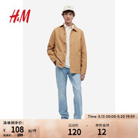 H&M 春季新款男装标准版型棉质帆布衬衫式外套1159710 米色 180/116
