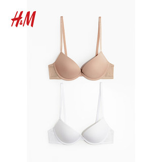 H&M女士内衣2024夏季细纤维可调节肩带强力聚拢型文胸1218367 白色/米色 B85