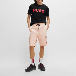 雨果博斯（HUGO BOSS）男士圆领LOGO短袖T恤50467556001 黑色红标 L