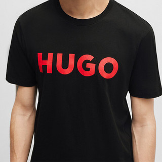 雨果博斯（HUGO BOSS）男士圆领LOGO短袖T恤50467556001 黑色红标 L