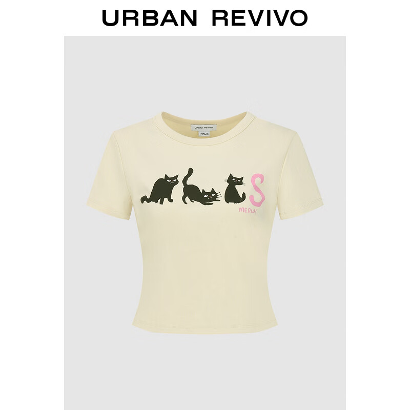 URBAN REVIVO 夏季女装潮流趣味休闲时髦萌宠印花T恤 UWV440208 裸杏色 XL