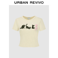 URBAN REVIVO 女士潮流趣味休闲时髦萌宠印花T恤 UWV440208 裸杏色 S