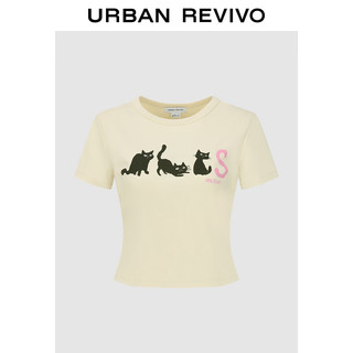 URBAN REVIVO 女士潮流趣味休闲时髦萌宠印花T恤 UWV440208 裸杏色  XL