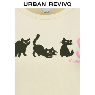 URBAN REVIVO 女士潮流趣味休闲时髦萌宠印花T恤 UWV440208 裸杏色  XL