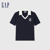 Gap 盖璞 女士高弹撞色翻领短袖POLO衫 T465266 蓝色 XS