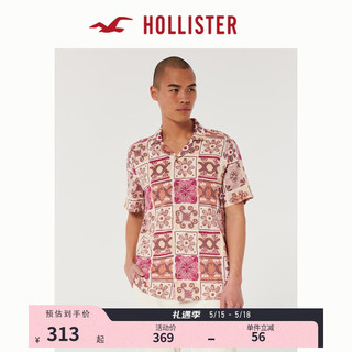 HOLLISTER 24春夏美式休闲百搭图案短袖衬衫 男 KI325-4032 奶油色图案 XS (170/84A)