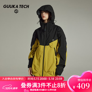 古由卡（GUUKA）TECH机能拼接防风连帽风衣女潮 户外登山外套宽松百搭 姜黄 L