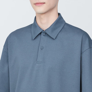 无印良品 MUJI 男式 防紫外线凉感宽版五分袖POLO衫 短袖 防晒 烟熏蓝色 XL 180/104A